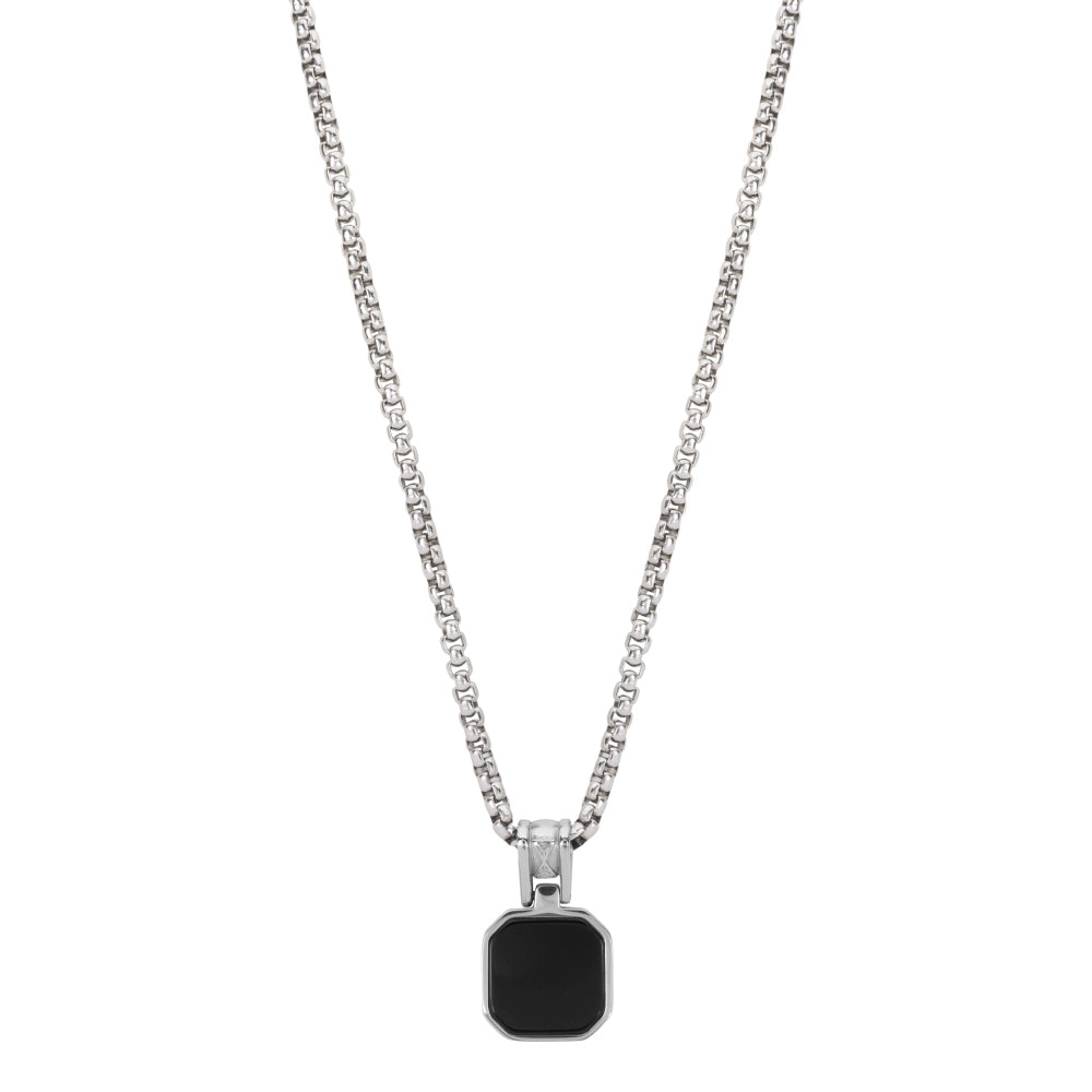 Herren Kette aus Silber mit schwarzem Onyx-Anhänger in rechteckiger Form