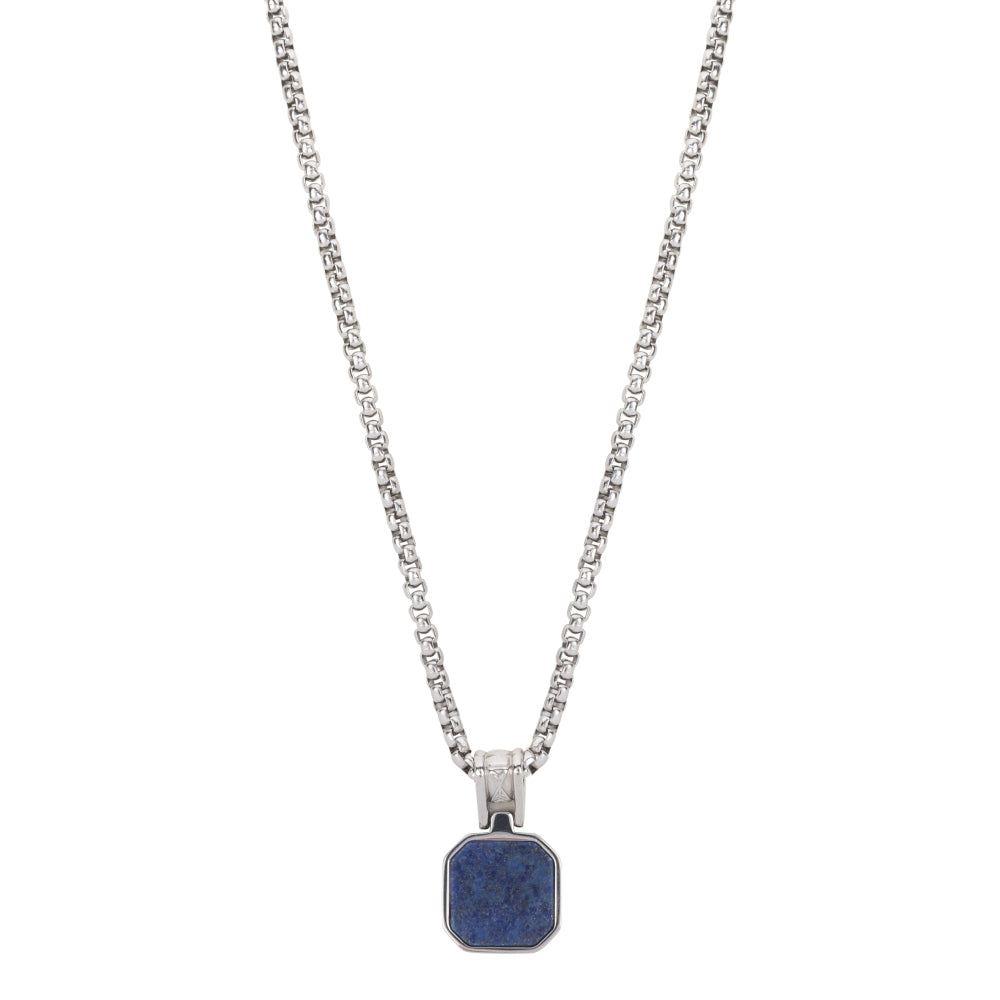 Herren Silberkette mit blauem Lapislazuli-Anhänger und roloförmigem Gliederdesign