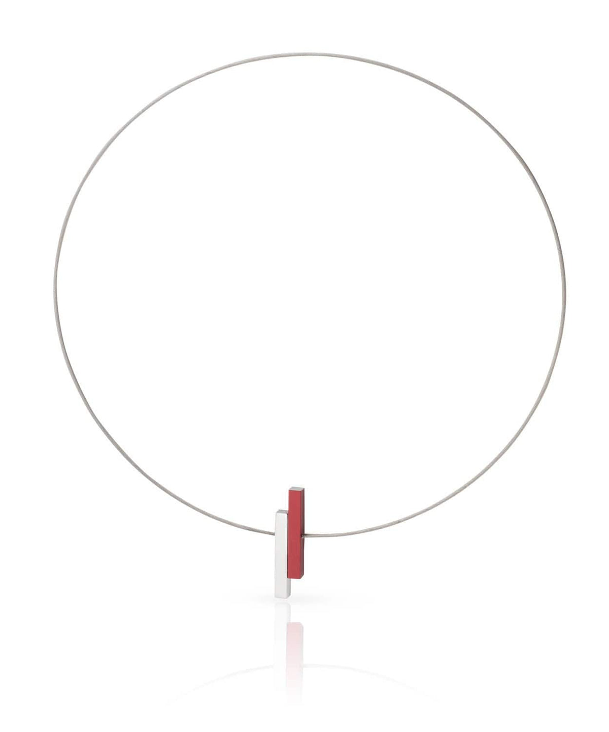 Collier mit rotem und weißem Stab, silbernes Halsband ohne Verschluss