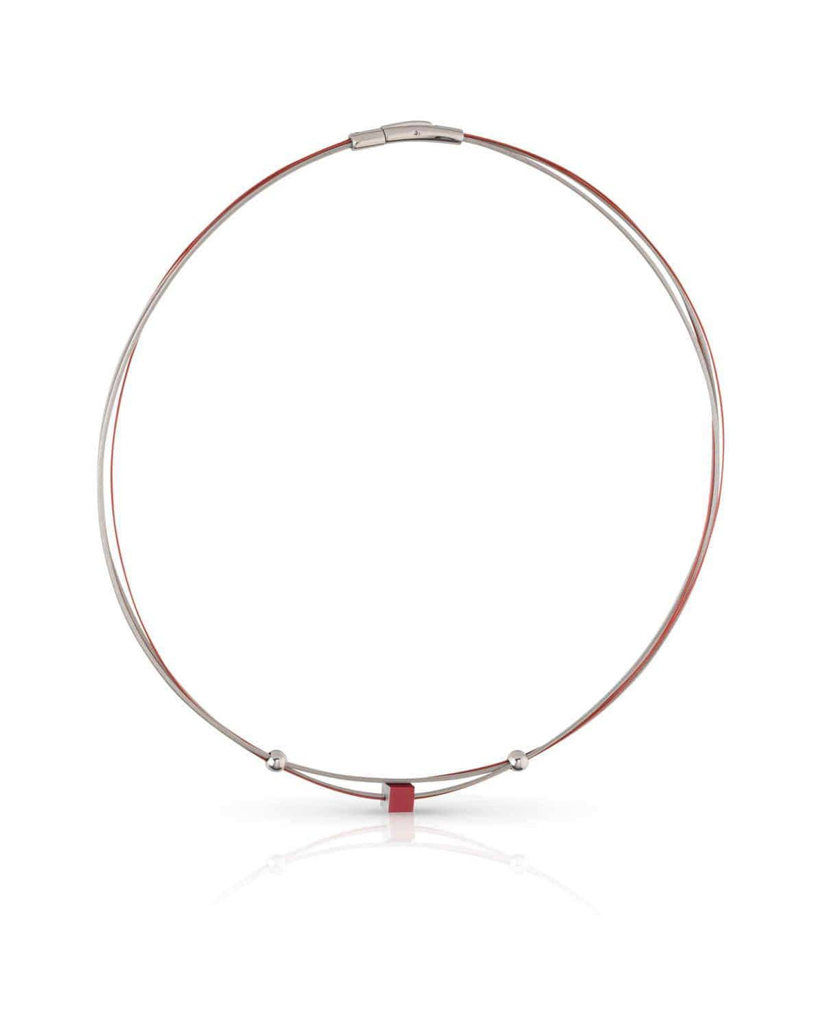 Collier mit rotem Kubus und silbernem Draht, schlichtes Design ohne Anhänger