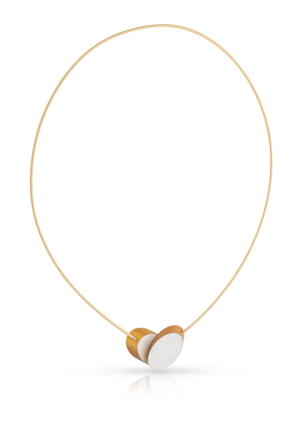 Collier mit goldfarbener Kette und zwei übereinanderliegenden ovalen Anhängern in Weiß
