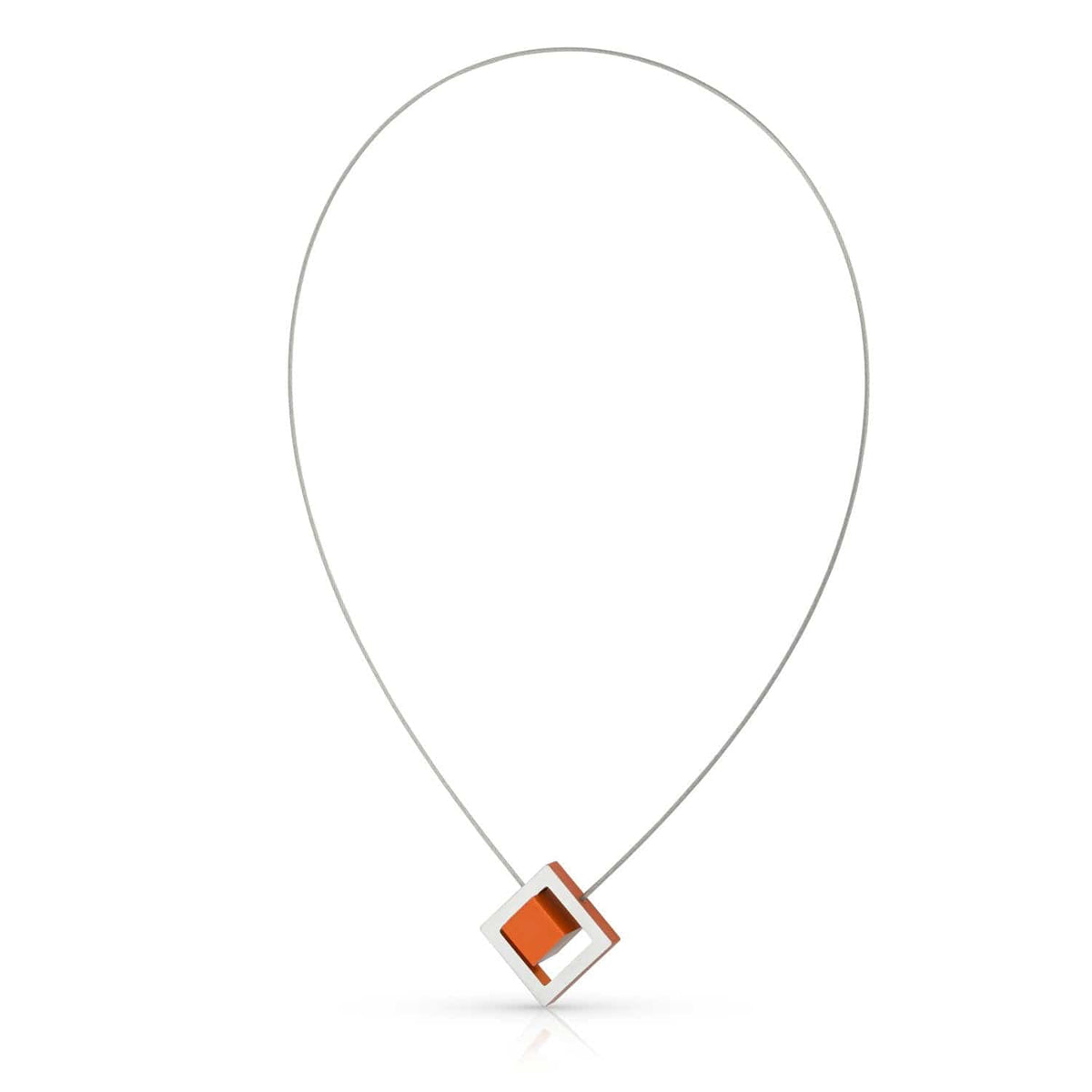 Collier mit quadratischem Anhänger in Orange und silbernem Gehäuse