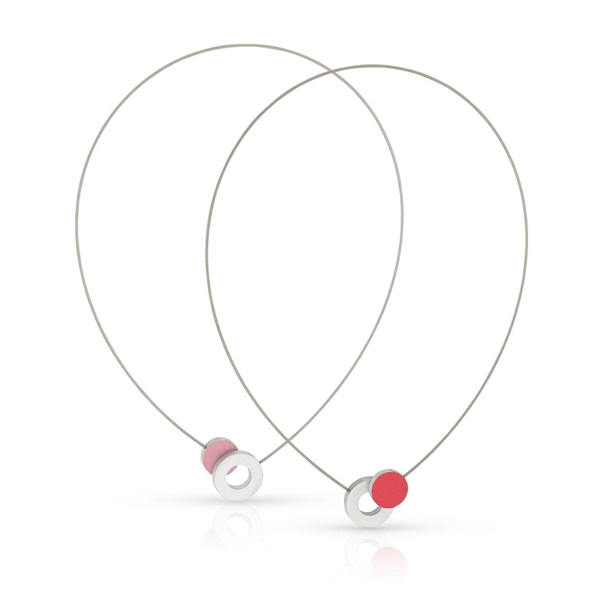 Collier mit buntem runden Anhänger und Ring, silbernes Drahtarmband