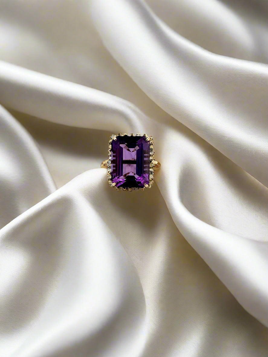 Vintage Goldring Amethyst und Diamant 14K 10.7gr