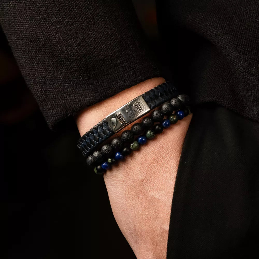 Geflochtenes Flat 925 Schwarz&Blau - Herrenarmband