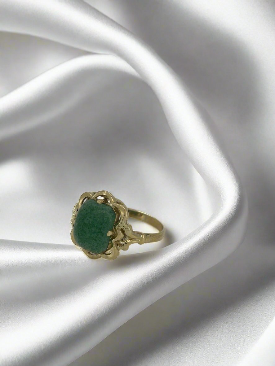 Vintage Ring aus 14k Gold mit quadratischem Mosagait und filigranem Design