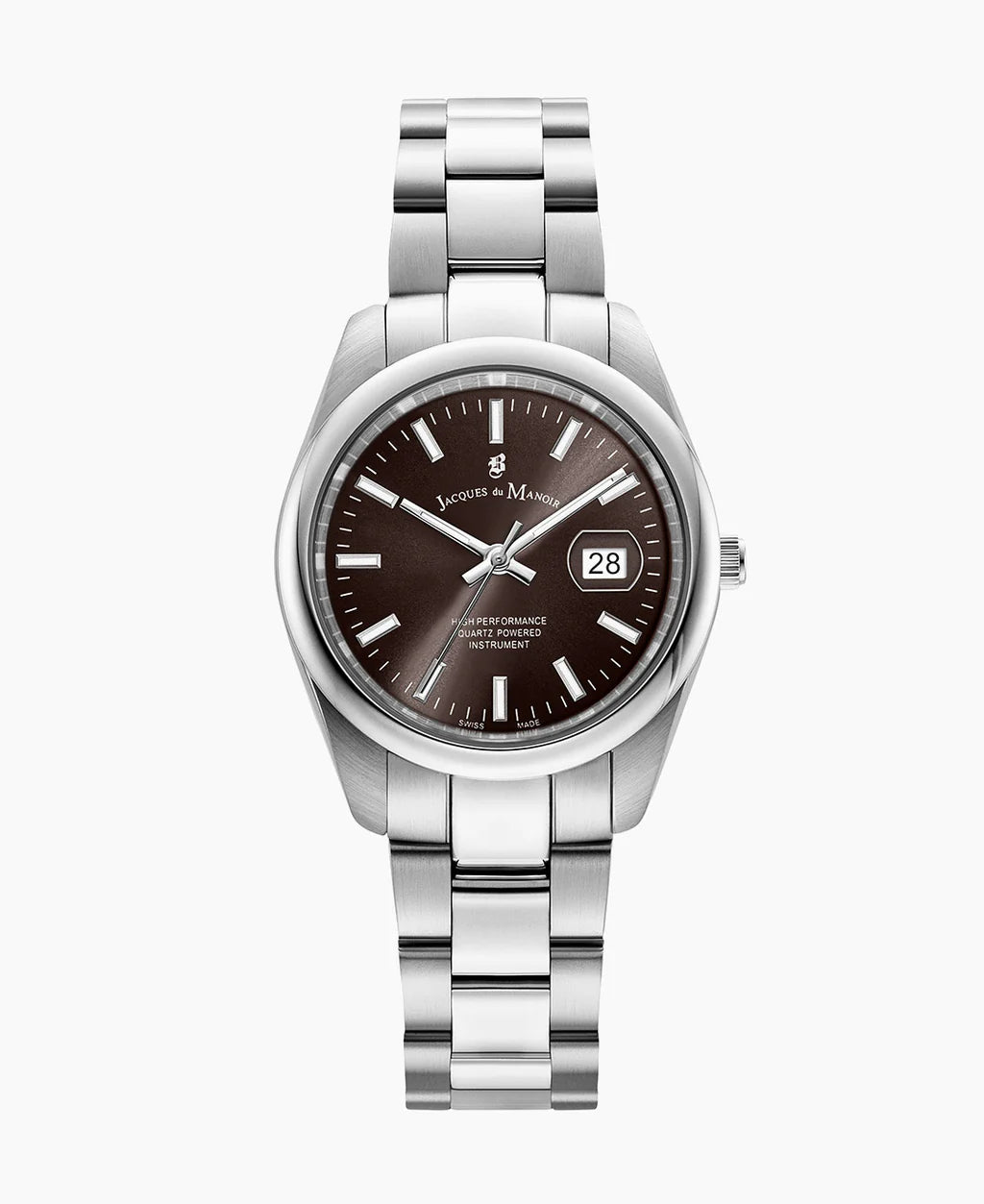 Herrenarmbanduhr mit braunem Zifferblatt und Edelstahlarmband, Datumsanzeige auf der 3-Uhr-Position