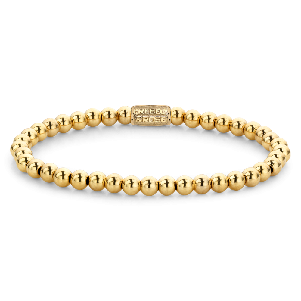 Kette aus gelben Gold mit 4 mm großen, runden Perlen und einem schlichten Verschluss