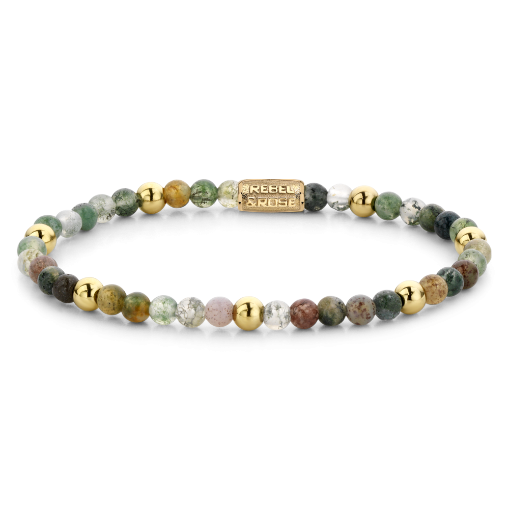 Kettenarmband aus 18 Karat gelbvergoldetem Material mit bunten Perlen und goldenen Akzenten