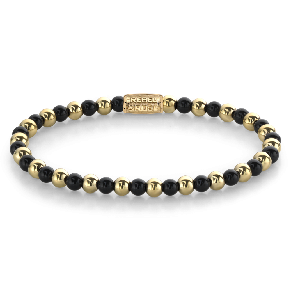 Kralenarmband für Damen mit schwarzen und goldenen Perlen aus 18 ct gelbvergoldetem Material
