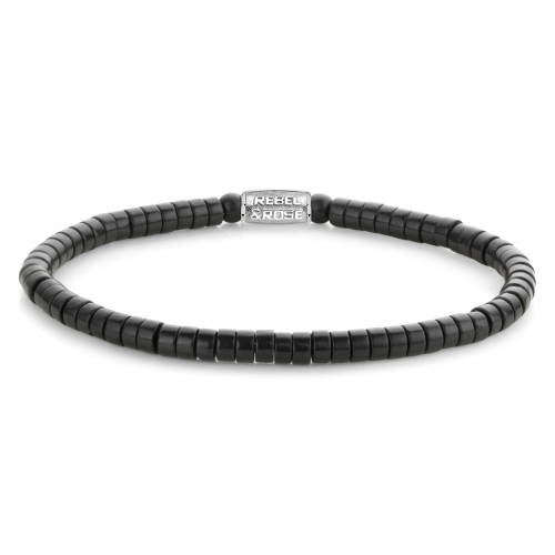 Herrenarmband mit schwarzen Stein-Slices und silberner Verschlussplatte