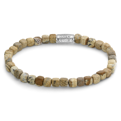 Herren Armband mit 4 mm großen, braunen und beigen Steinperlen