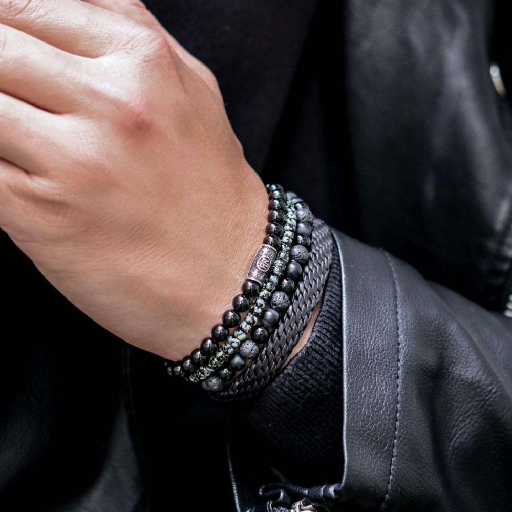 Glass Rocks Black Leopard - 4mm - Perlenarmband Herren