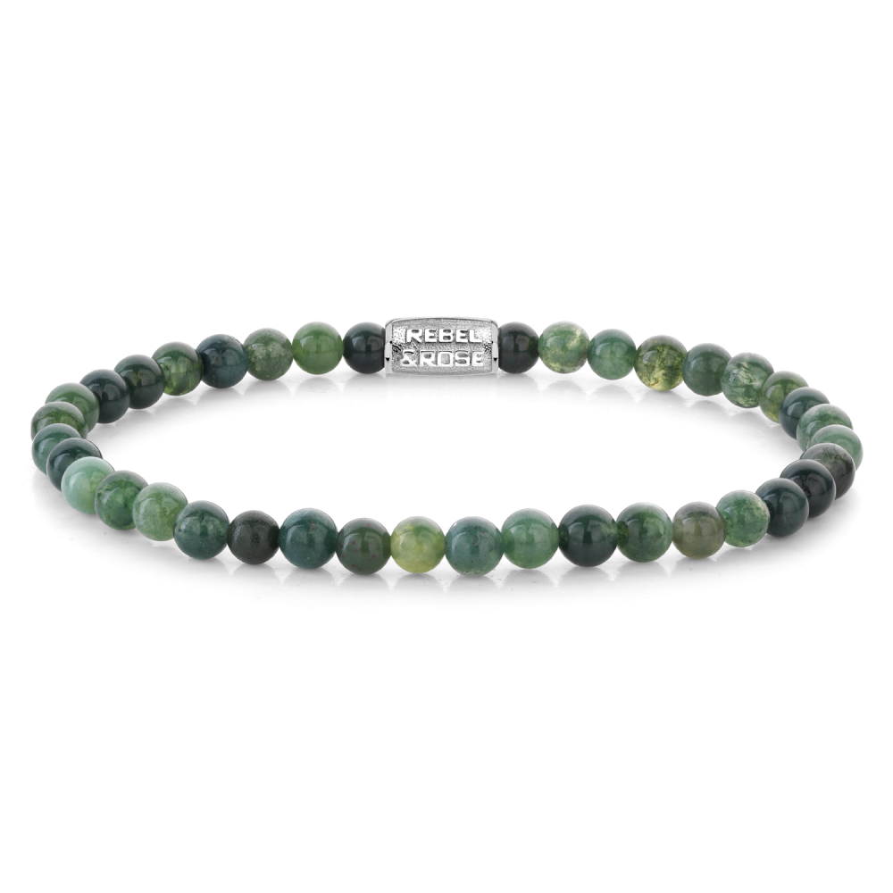 Herrenarmband aus 4 mm großen grünen Glasperlen mit silbernen Elementen