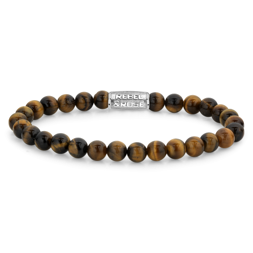 Kettenarmband aus 6 mm Tigerauge-Perlen mit silberner Verschlussplatte