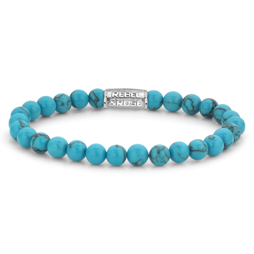 Armband aus türkisfarbenen Steinen mit silberner Zwischenperle und elastischem Band