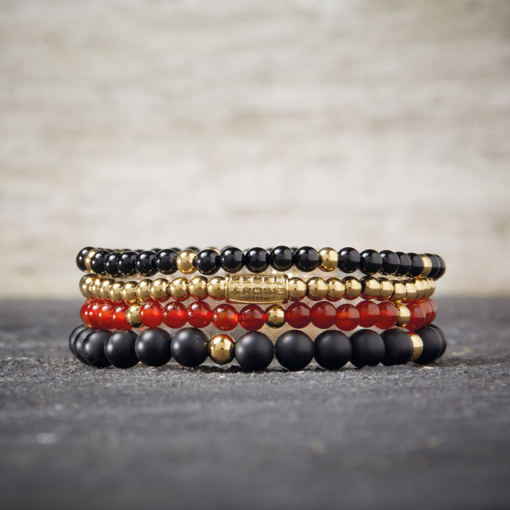 Matt Black Madonna - 18 kt gelbgoldplattiert - 6mm - Perlenarmband Damen