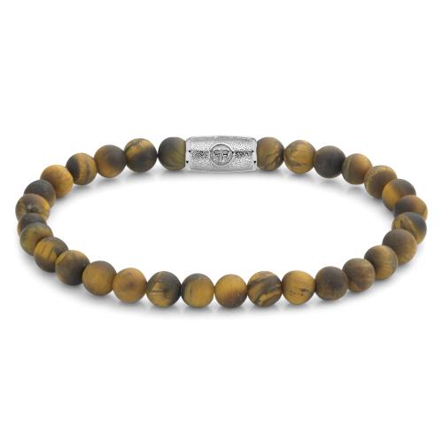 Herrenarmband aus 6 mm Tigerauge-Perlen mit silberner Verschlussplatte