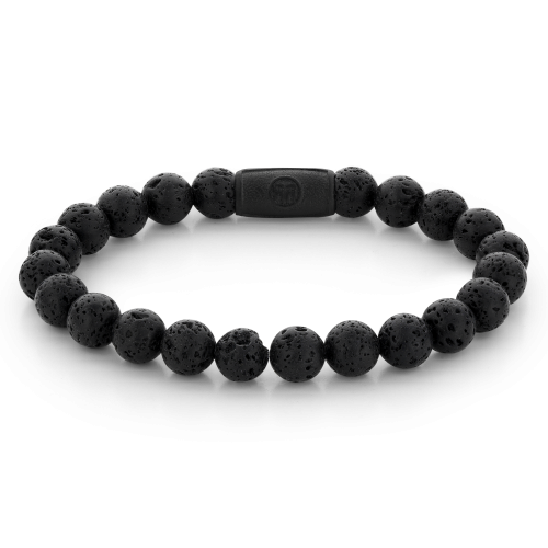Herren Armband aus schwarzen Lava-Perlen mit elastischem Band und schwarzem Verschluss