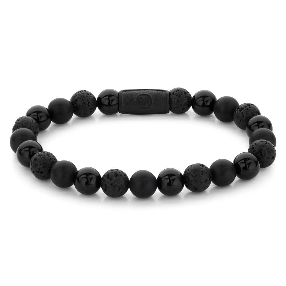 Schwarze Herren-Kettenarmband aus 8 mm großen, mattschwarzen und glänzenden Perlen