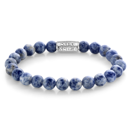 Herren Kettenarmband aus blauen Delfter Keramikperlen mit silberner Zwischenperle
