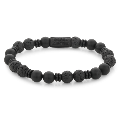 Herren Armband aus schwarzen 8 mm Perlen mit matten und strukturierten Oberflächen
