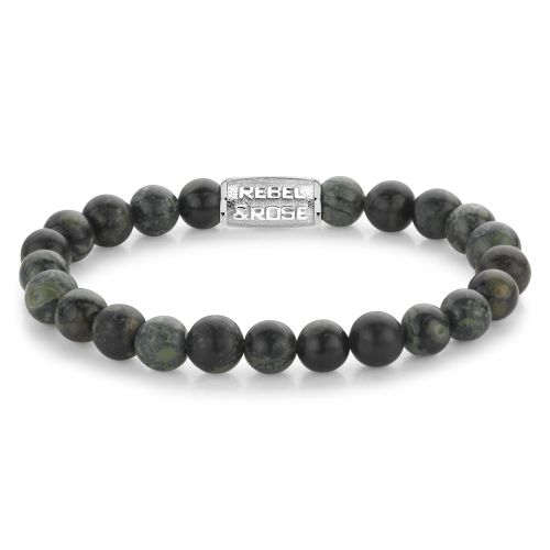 Herrenarmband aus 8 mm grünen Steinperlen mit silberner Zwischenplatte