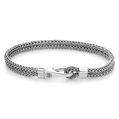 Silbernes Mesh-Armband mit doppeltem Hakenverschluss und geflochtenem Design