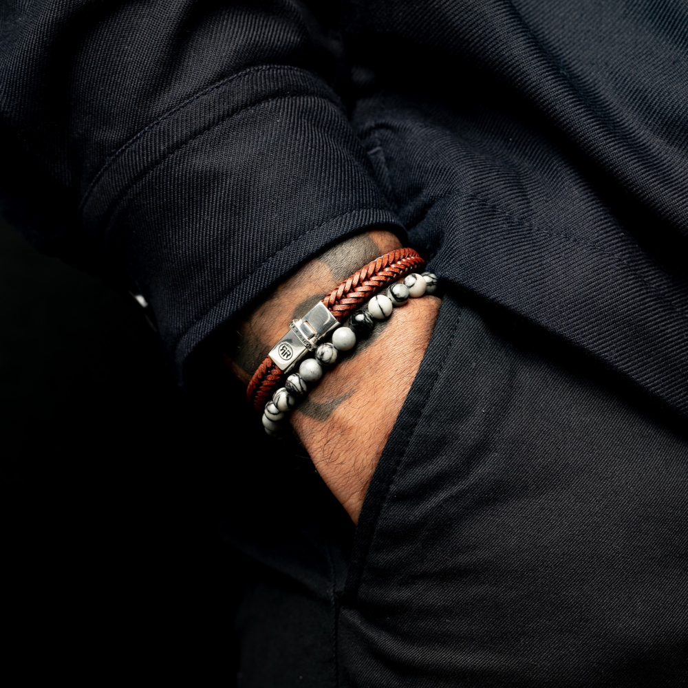 Kleines geflochtenes Apollo Cognac - Lederarmband für Herren