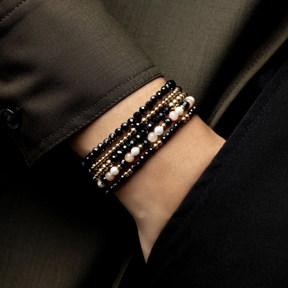 Black & Gold Glam Rocks - 3mm - Perlenarmband Damen