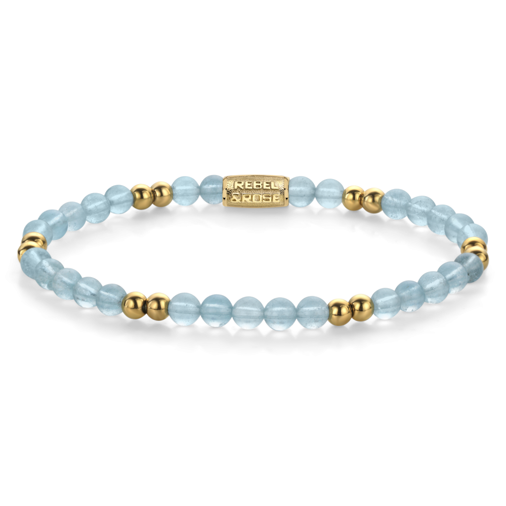 Kralenarmband für Damen mit blauen Perlen und goldenen Akzenten