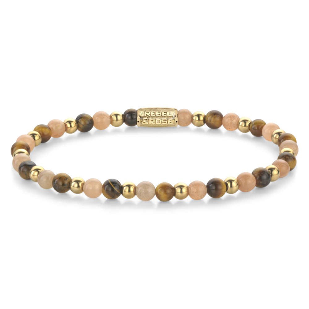 Kettenarmband aus 18 Karat gelbgold-ionisiertem Material mit bunten Perlen und goldenen Akzenten