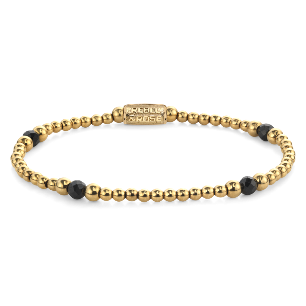 Kette mit goldenen und schwarzen Perlen, 4 mm, für Damen, mit auffälligem Glanz