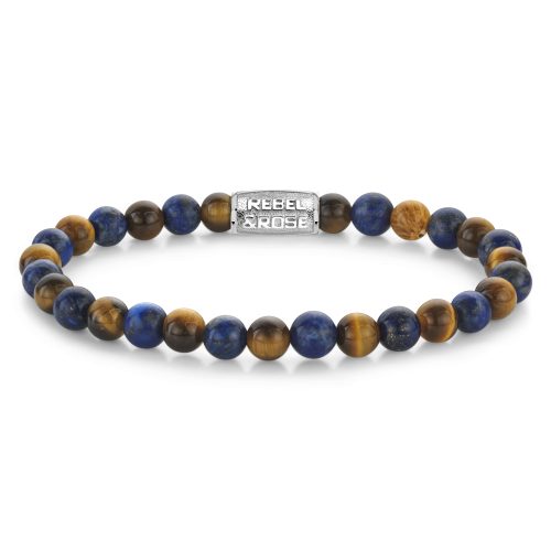Kugelkette für Herren mit 6 mm Tigerauge- und Lapislazuli-Perlen sowie silberner Zwischenperle