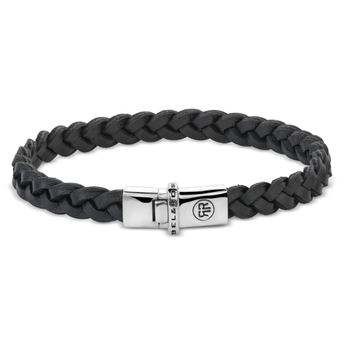 Lederarmband in Schwarz mit geflochtenem Design und silberner Verschlussmechanik