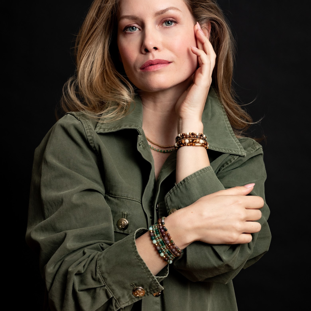 Green Morning Vibes - 18 Karat Gelbgold ionenplattiert - 4mm - Perlenarmband Damen