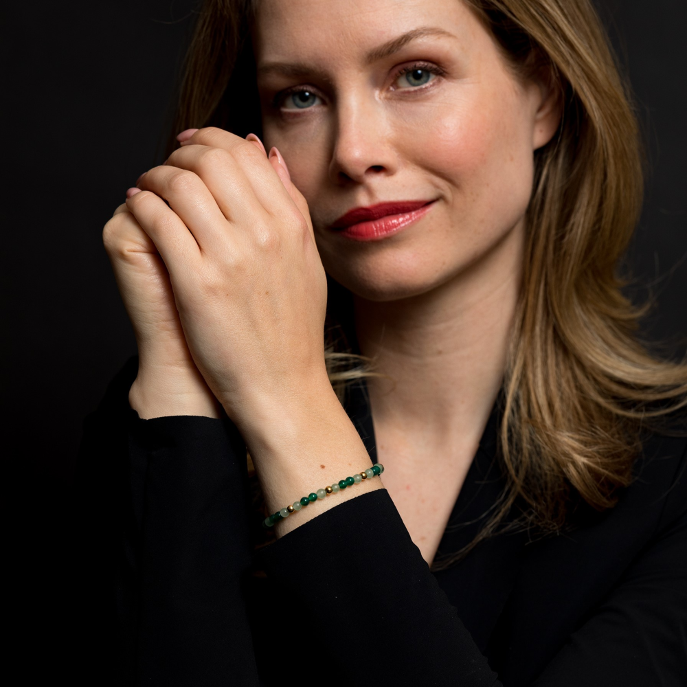 Green Morning Vibes - 18 Karat Gelbgold ionenplattiert - 4mm - Perlenarmband Damen