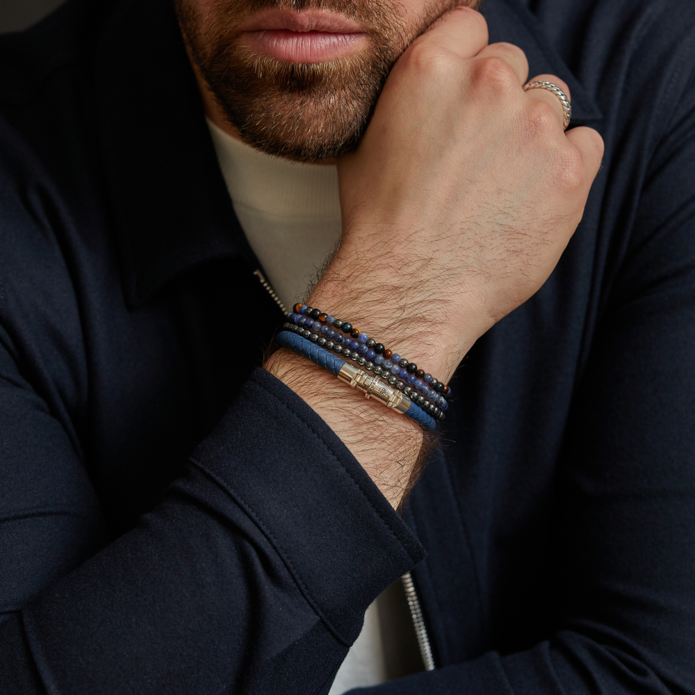 Grau Silber Glanz - 4mm - Herren Perlenarmband