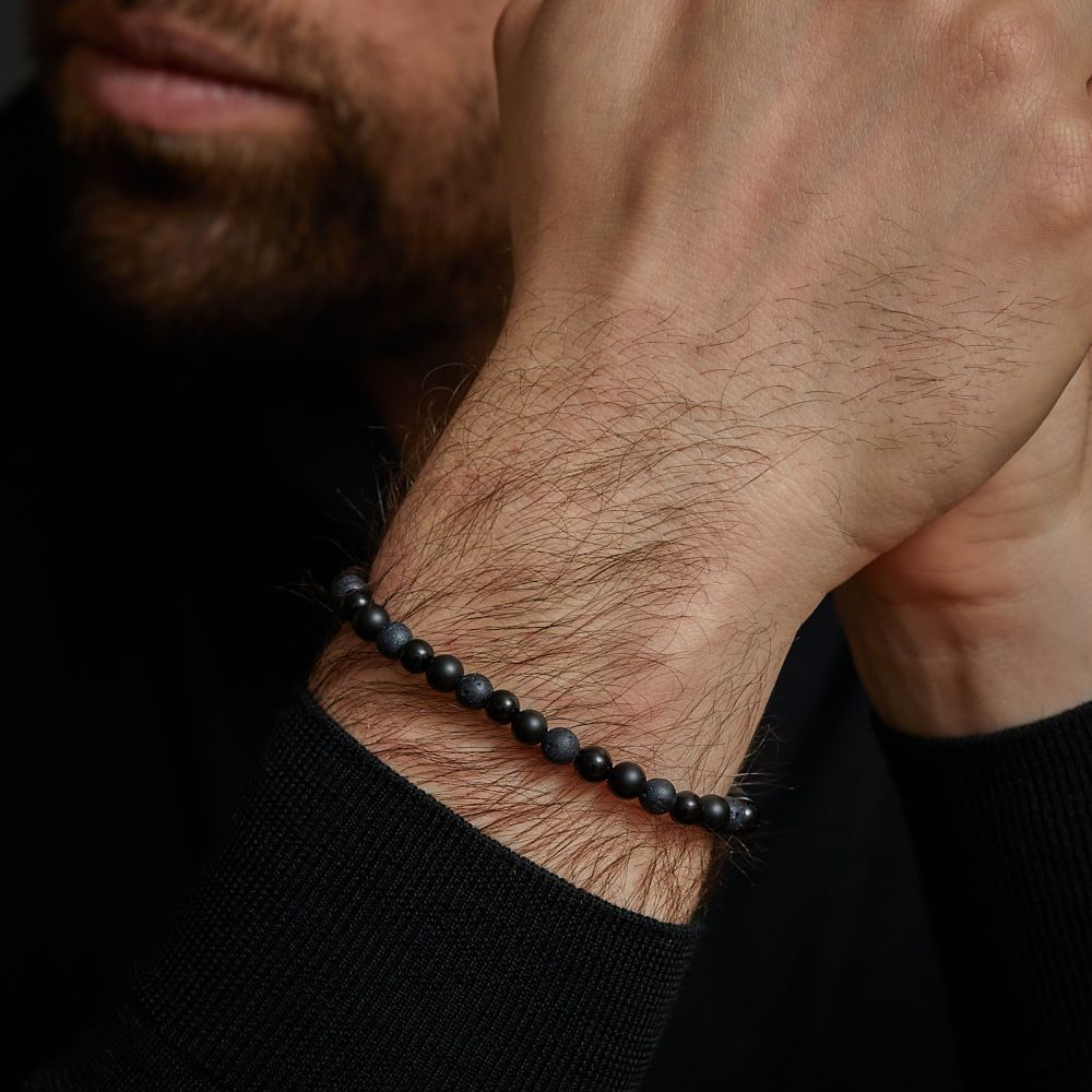 Black Rocks - All-Black - 6mm - Herren Perlenarmband