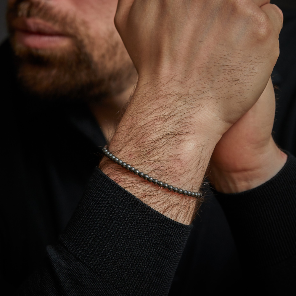 Grau Silber Glanz - 4mm - Herren Perlenarmband