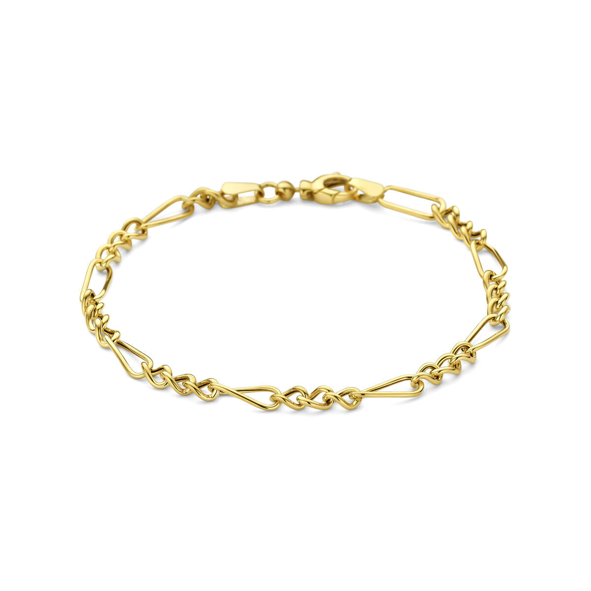 Anker schakelarmband aus 9-karätigem Gelbgold mit feinen, geschwungenen Gliedern