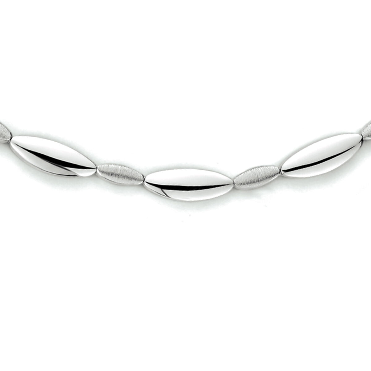 Collier aus rhodiniertem Silber mit polierten und matten, ovalen Elementen, 5,2 mm breit und 43 cm lang