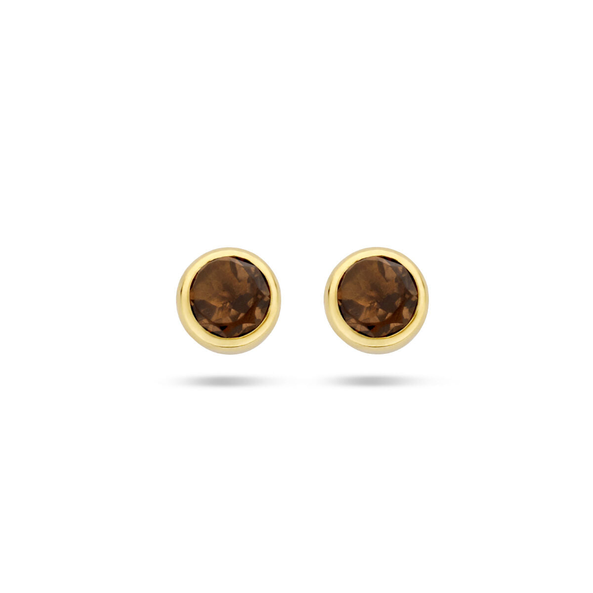 Ohrstecker aus 14K Gelbgold mit runden Rauchquarz-Steinen