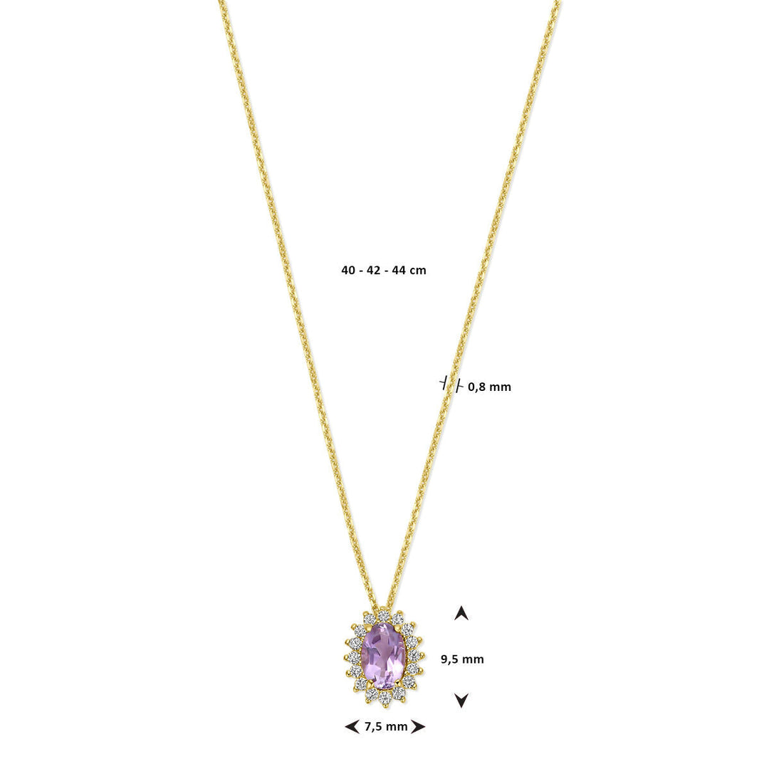 Halskette Amethyst und Zirkonia 40 - 42 - 44 cm 14K Gelbgold