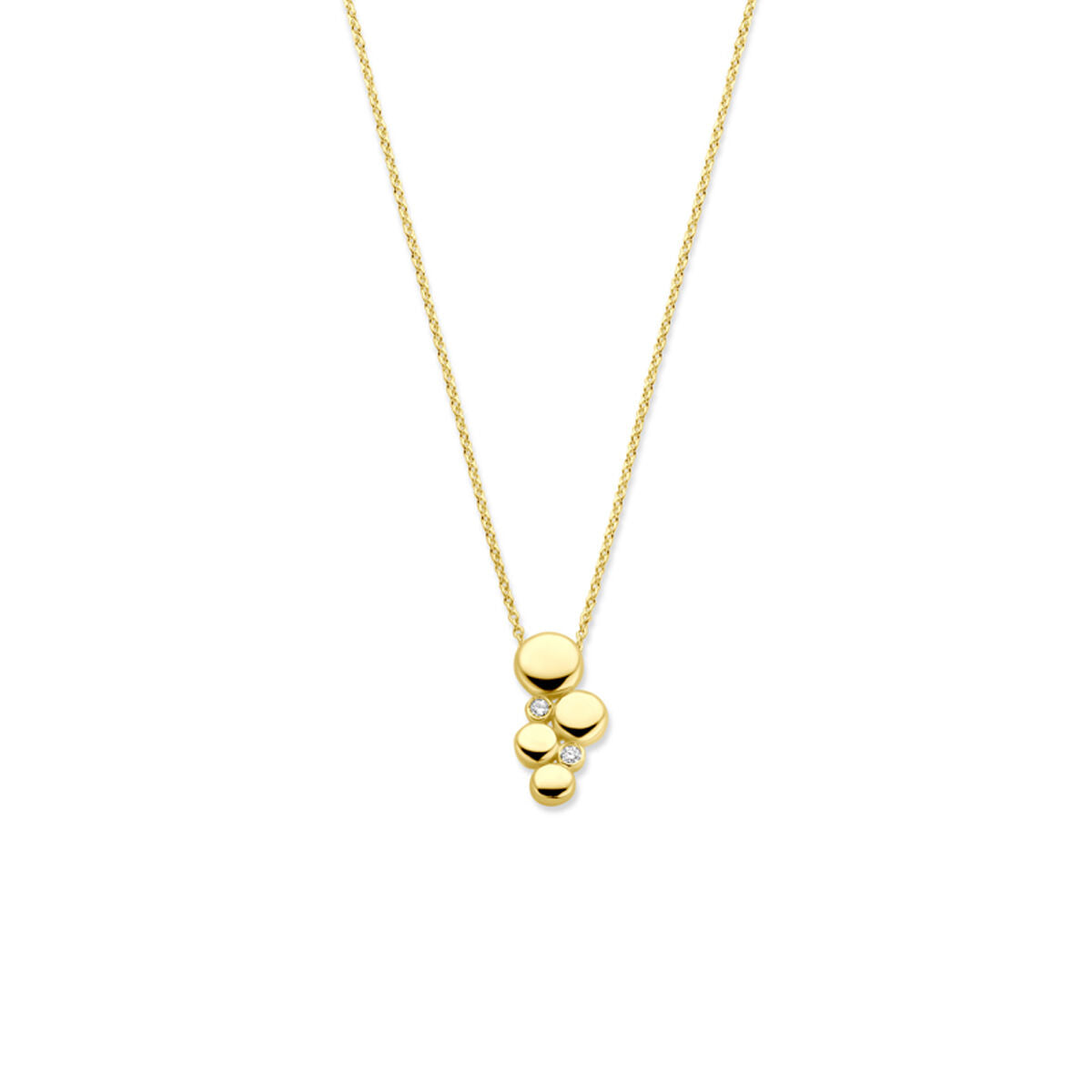 Collier aus 14K Gelbgold mit fünf runden Elementen und einem Diamanten von 0,02 ct