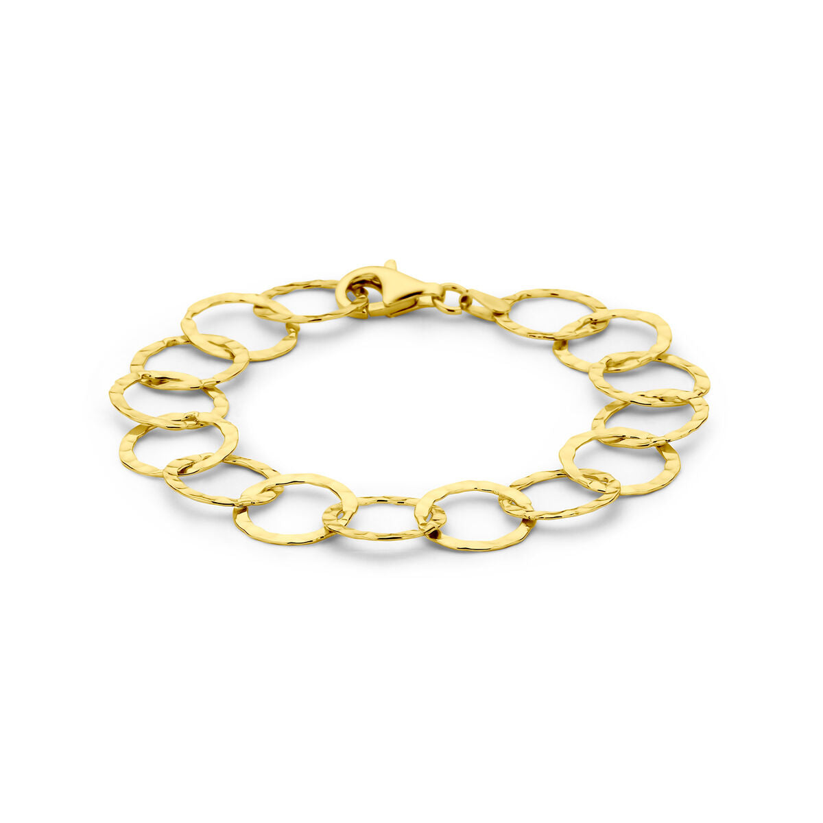 Armband aus 3 Mikron vergoldetem Silber mit gehamerten Kreisen und Karabinerverschluss