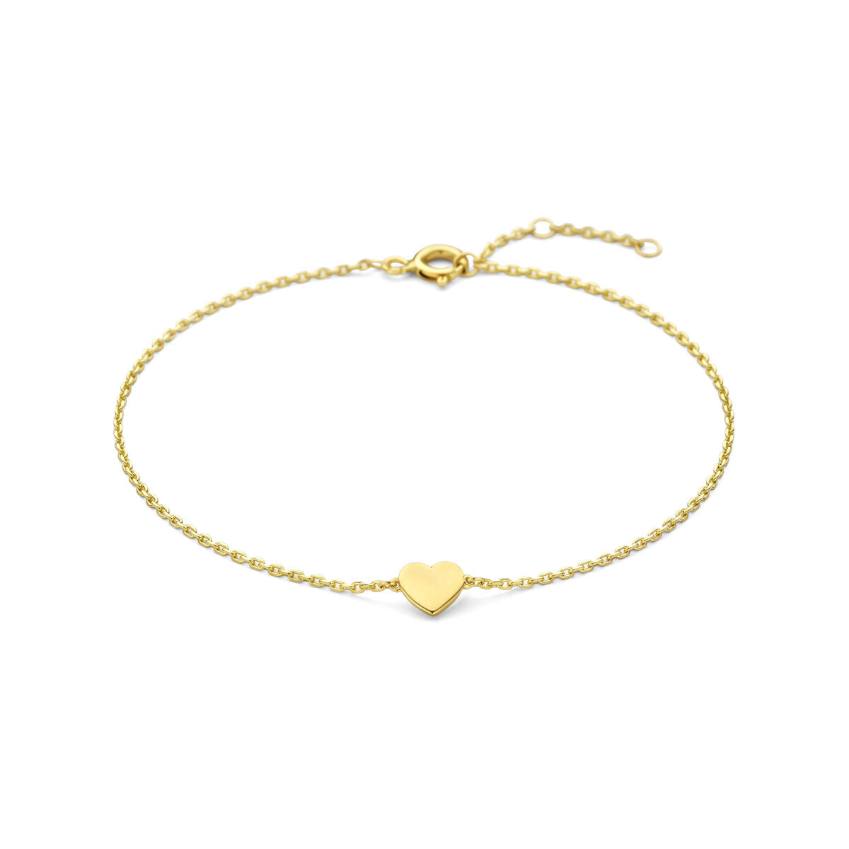 Armband aus 9k goldfarbenem Material mit einem kleinen Herzanhänger in der Mitte