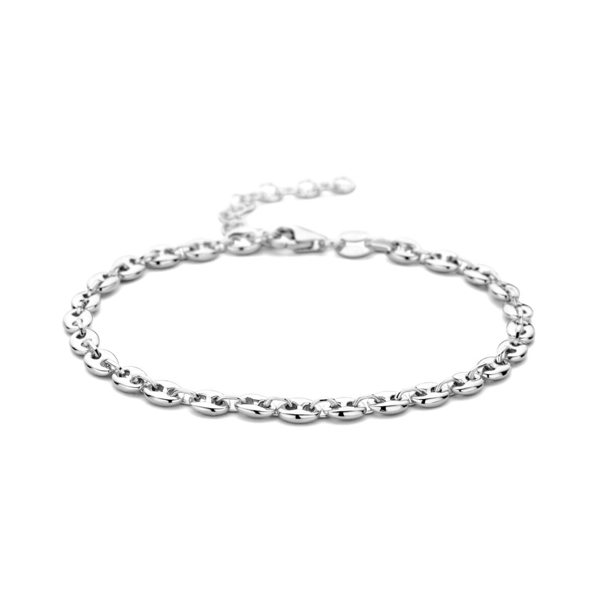 Armband aus rhodiniertem Silber mit Kaffeebohnen-Design, 3,7 mm breit, 16 + 3 cm lang