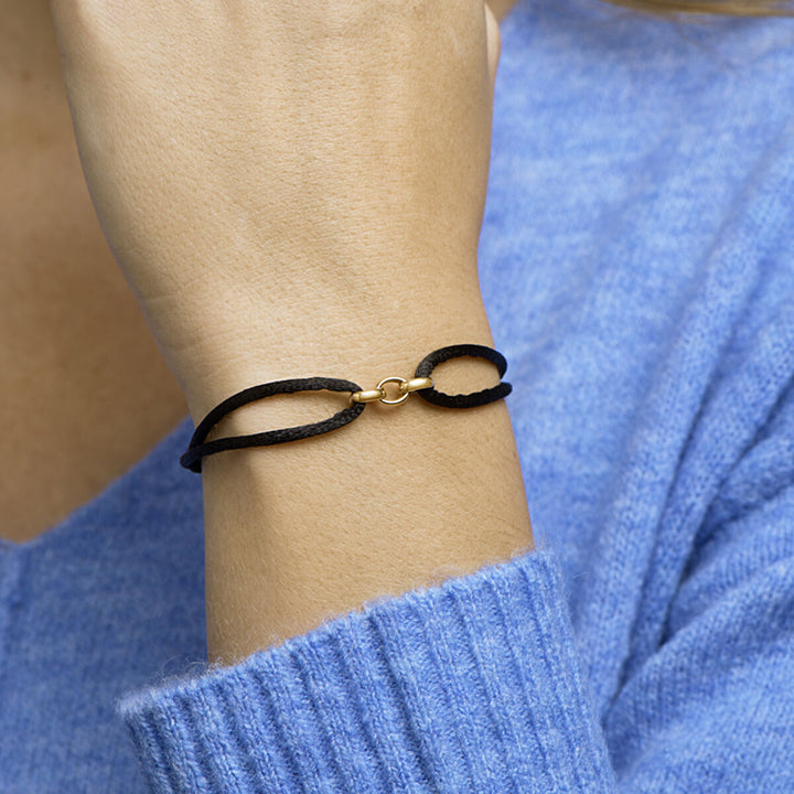 Armband Satin 14K Gold mit Kautschuk/Nylon/Leder