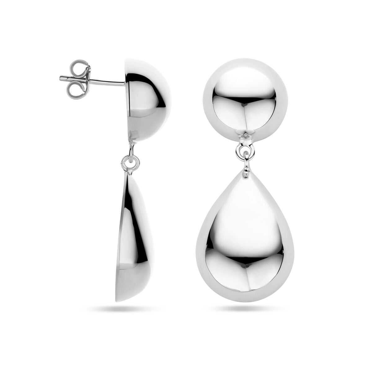 Ohrhänger Halbball und Tropfen 40 mm rhodiniertes Silber
